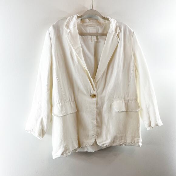 H&M Linen Blend Long Sleeve Notch Lapel Single Breasted Blazer White Large - Picture 4 of 8